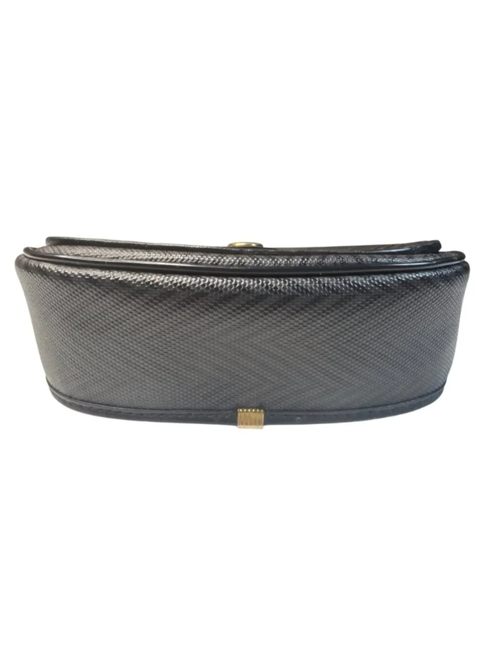 Mark Cross Black Textured Leather Crossbody Bag Chevron Pattern Gold Logo